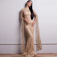 

party Women Formal gold Embroidered Lace Arabic Evening Dresses elegant sequins long party tassels fringe mermaid women dress