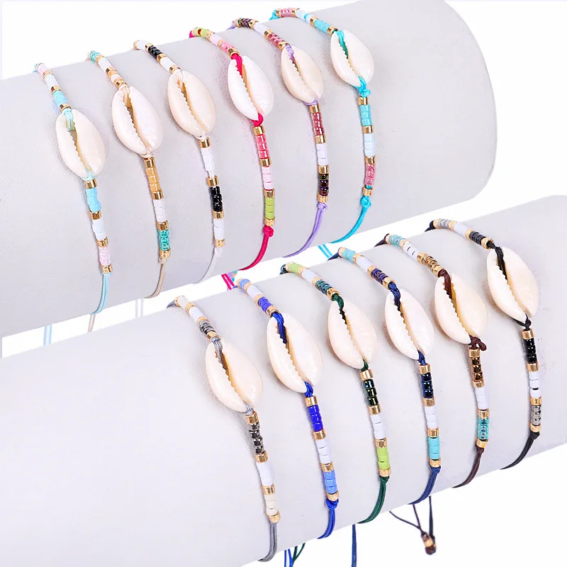 

New Arrive Handmade Miyuki Seed Beads Braided Bracelet Fashion Dainty Cowrie Ocean Shell Beaded Beach Bangle Bracelets