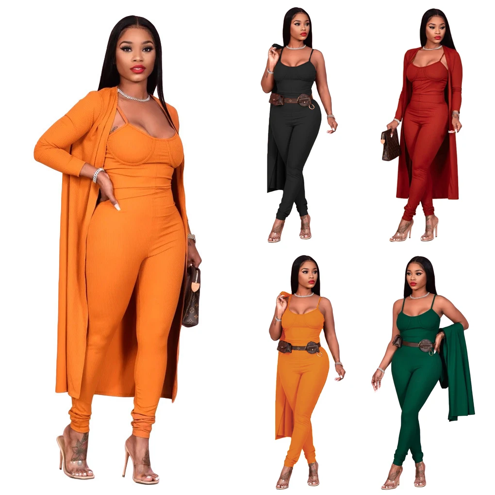 

Sexy Ladies 2 Piece Set Outfits Women Two Pieces Jumpsuits with Long Cardigan