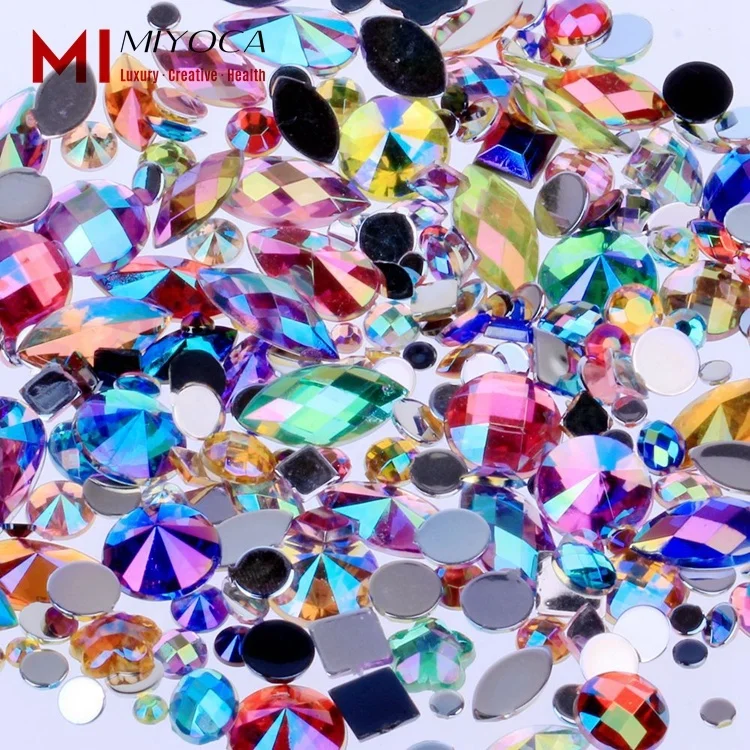 

MIYOCA Mix Sizes 300pcs Crystal AB Mix Colors Nail Rhinestones DIY Non Hotfix Flatback Nail Stones for 3D Nails Art Decorations