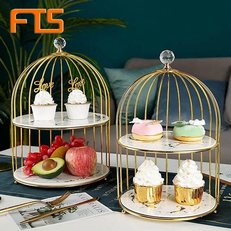 

FTS Cakes Stands Wedding Set Gold 3 Tier Metal Dessert Table Display Cylinder Party Bird Cage Cake Stand