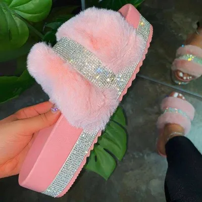 

2020 New fashion design flat shoes for women high quality faux fur slippers for ladies shoe sandal
