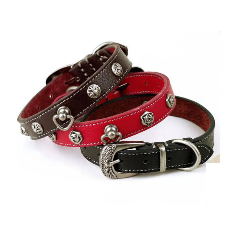 

Luxury Heavy Duty Tweed Vegan Genuine Wide Punk Pu Rivet Beaded Leather Large Dog Collar for pet