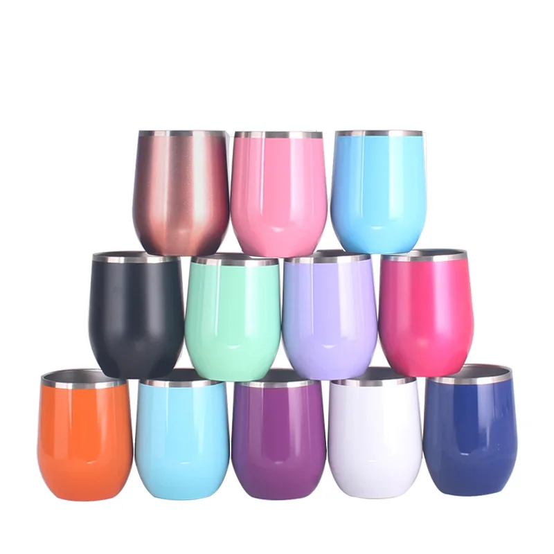 

Feiyou Hot selling cups in Amazon double wall stainless steel wine tumbler glitter egg shape mugs with sliding lid, As picture /customized color