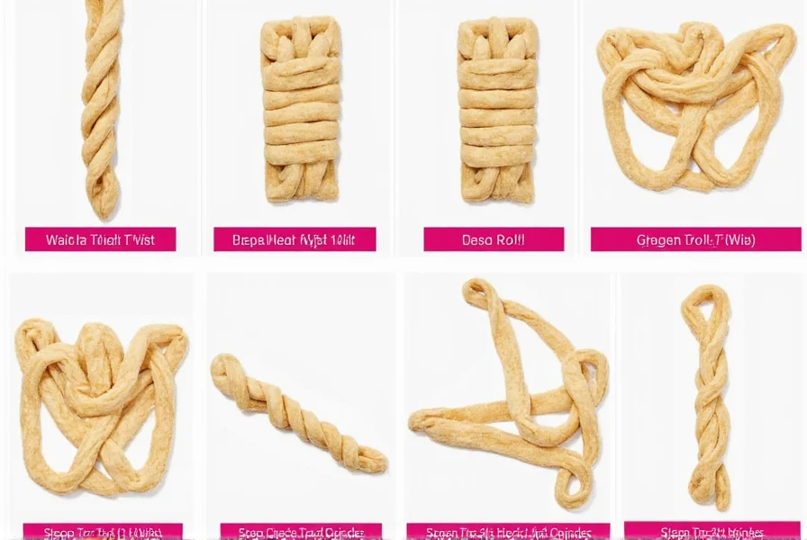 Step-by-step visual guide showing how to roll and twist cinnamon dough for perfect cinnamon twists