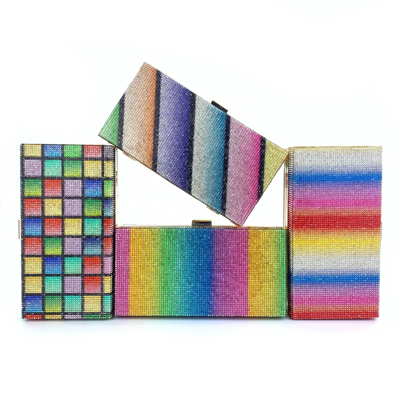 

Wholesale Ladies Party Crystal Clutch Bag Bling Rhinestone Luxury Rainbow Clutch Bag