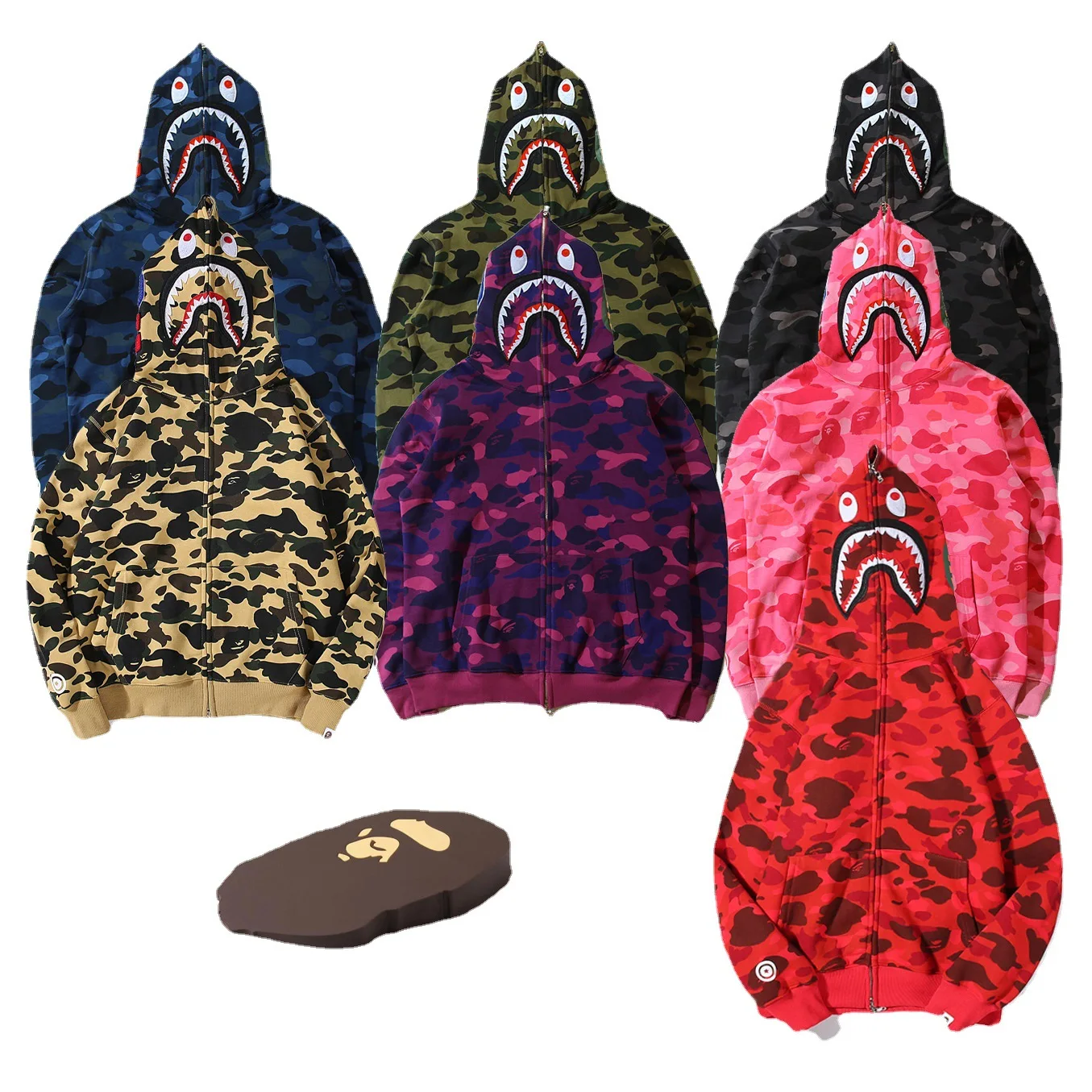 

2021 Fall Winter Men's Shark Camouflage Hoodie Fashion Casual Sports Hooded Jacket BApe Hoodie, Picture shows