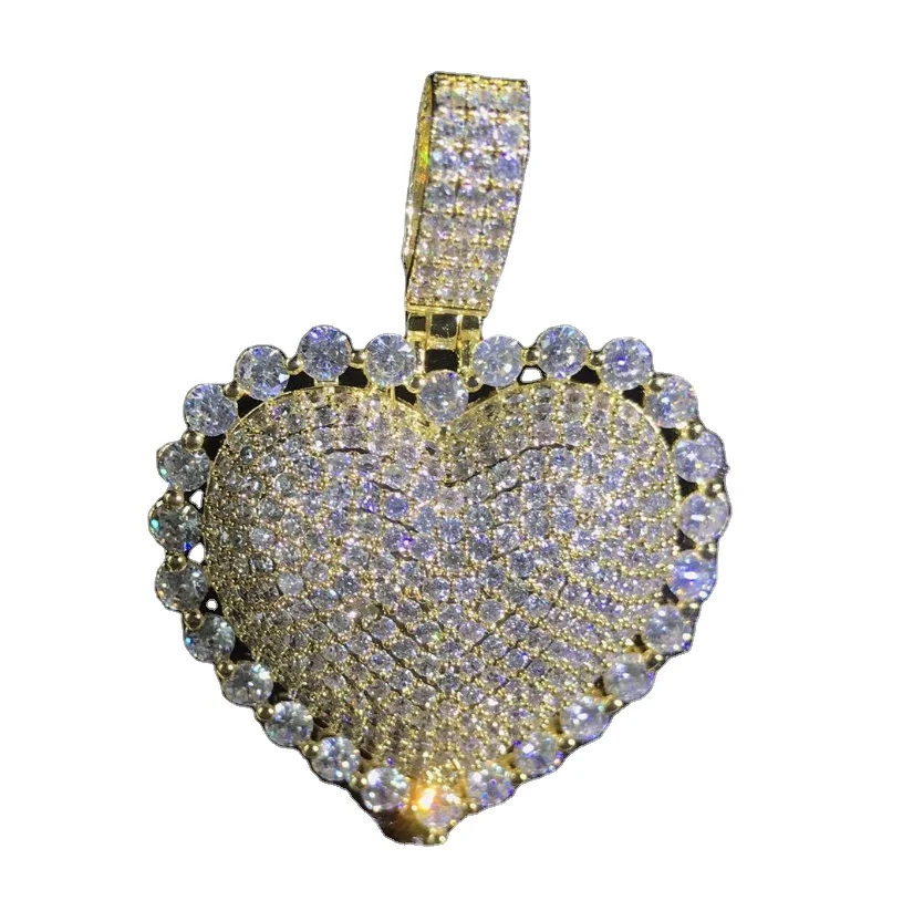 

Hiphop heart Pendant with curb tennis chain necklace