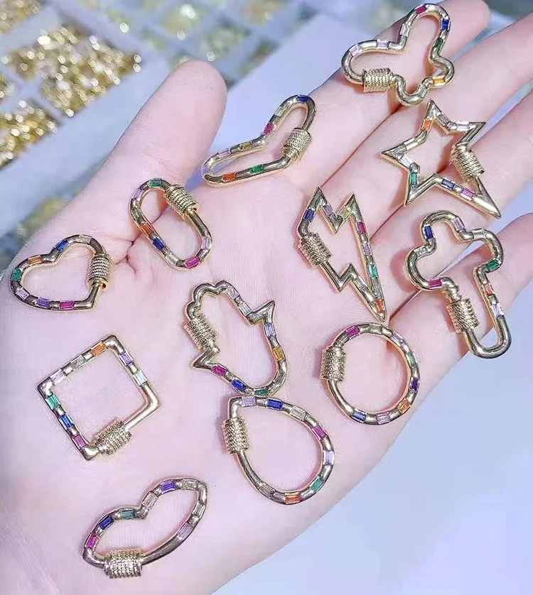 

CZ8362 18K Gold Plated Pendant,rainbow CZ Micro Pave heart star Geometric hand Charm