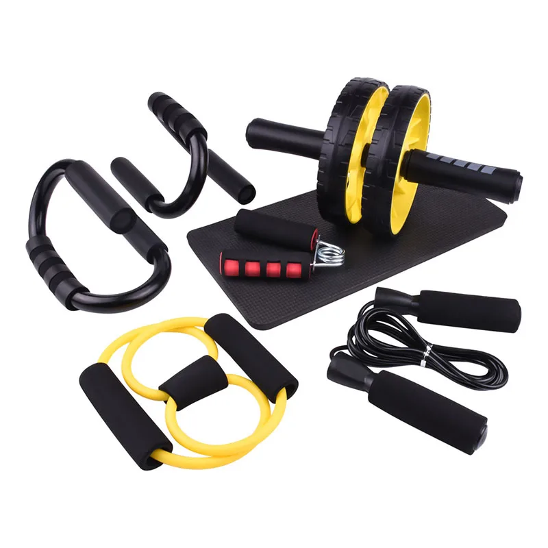 

Professional multi-functional fitness equipment AB wheel abdominal muscle wheel S-type push up rope skipping 8-type thruster, Yellow