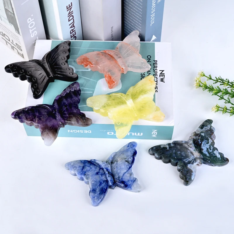 Wholesale Natural Crystal Stone Carving butterfly for Decoration