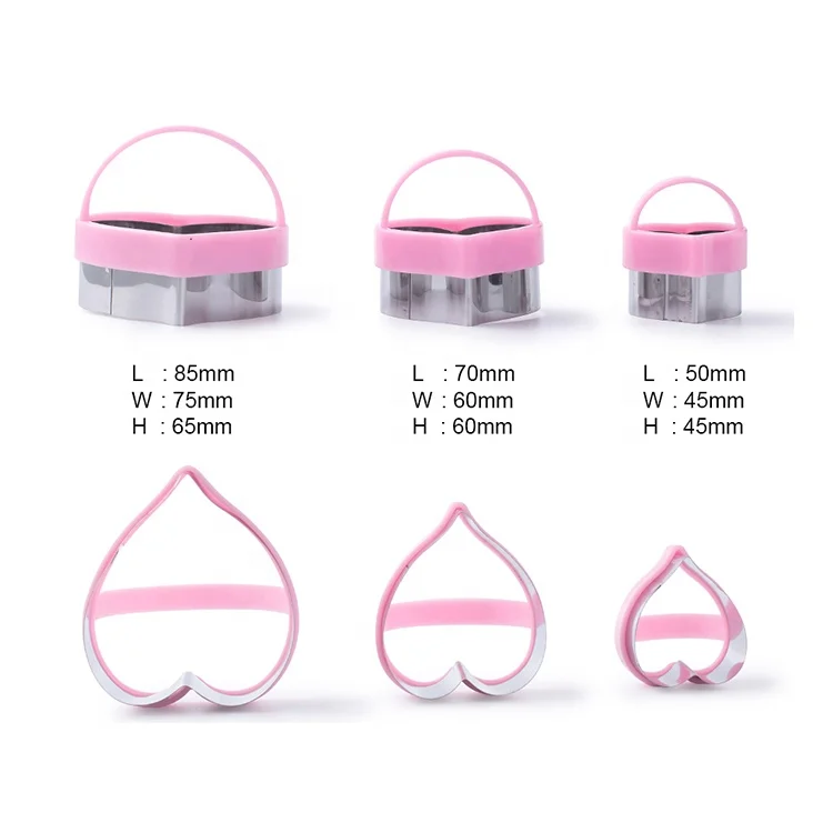 
High Quality 3 Pieces Stainless Steel Heart Shaped Cookie Cutter With Plastic Handle 