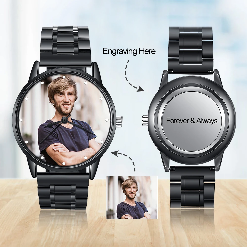 

Stainless Steel Round Wristwatches Personalized Custom Your Photo On Watch Luxury Men's Watches