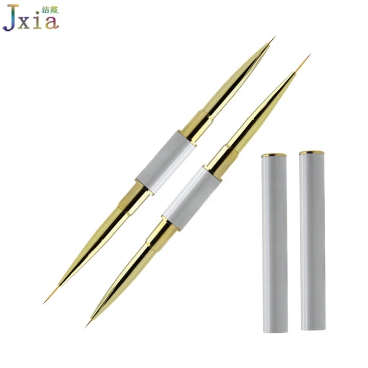 

White Metal Handle Gold Ferrules Design Double Sided Nail Art Fine Striper Painting Gel Thin Liner Brush