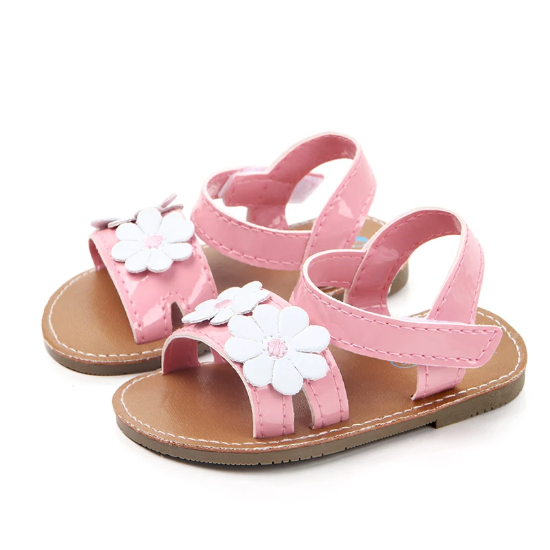 

Beautiful Summer New Style Anti-Slip Infant Baby Toddler Girls Pink Sandals Shoes with White Flowers