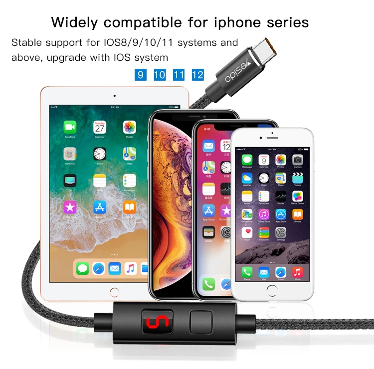Timed Power Off 8 Pin 2.4A Charger Date Cable Cable Led Displayed Light Timing Charging Usb Cable For Iphone