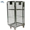 Logistics galvanized collapsible wire mesh steel metal storage security supermarket roll cage with wheels