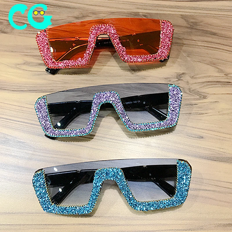 

2019 New Sunglasses women Brand Designer luxury Bling Stones Sunglasses Men Half Frame sun glasses fashion shades women UV400, Picture