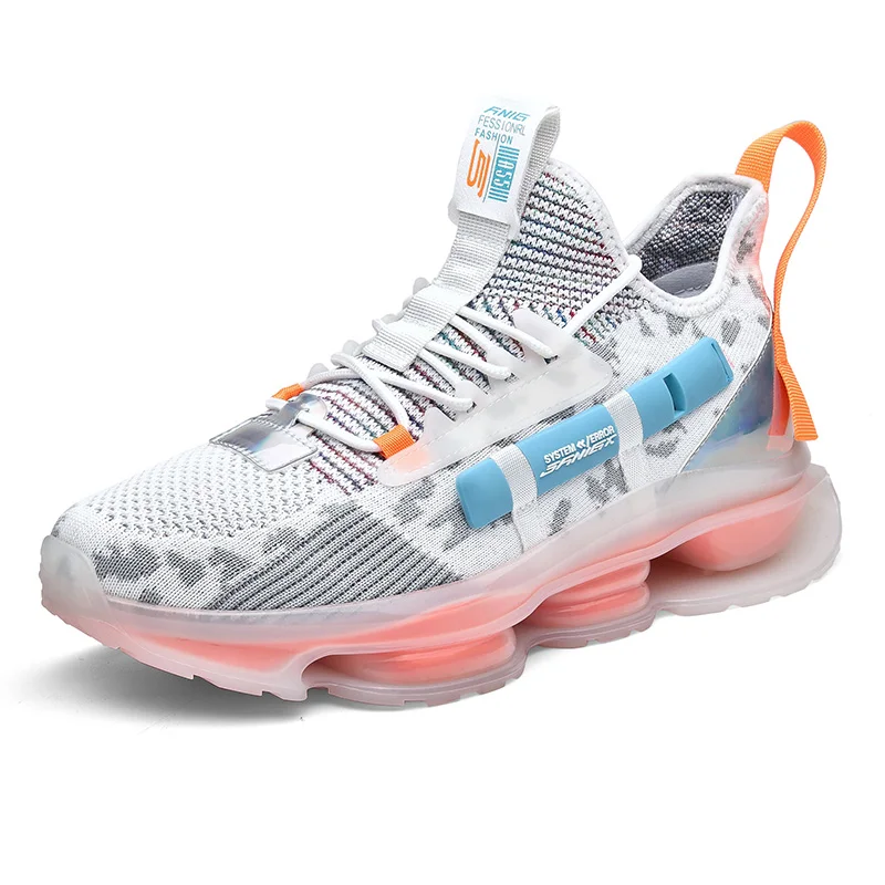 

2021 New Design High-quality Breathable Basketball trendy shoes ultra-light mesh fly woven trendy men's sports running shoes, White black