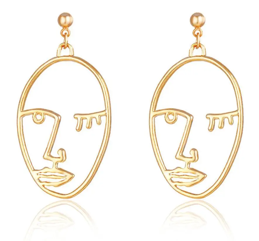 

Best Selling Personalized 18K Gold Plated Abstract Human Face Shape Earrings For Ladies, Gold color