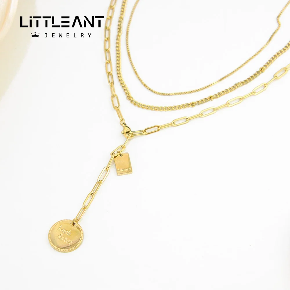 

2024 Trendy Stainless Steel Gold Color Girls Double Layer Adjustable Chian Necklace