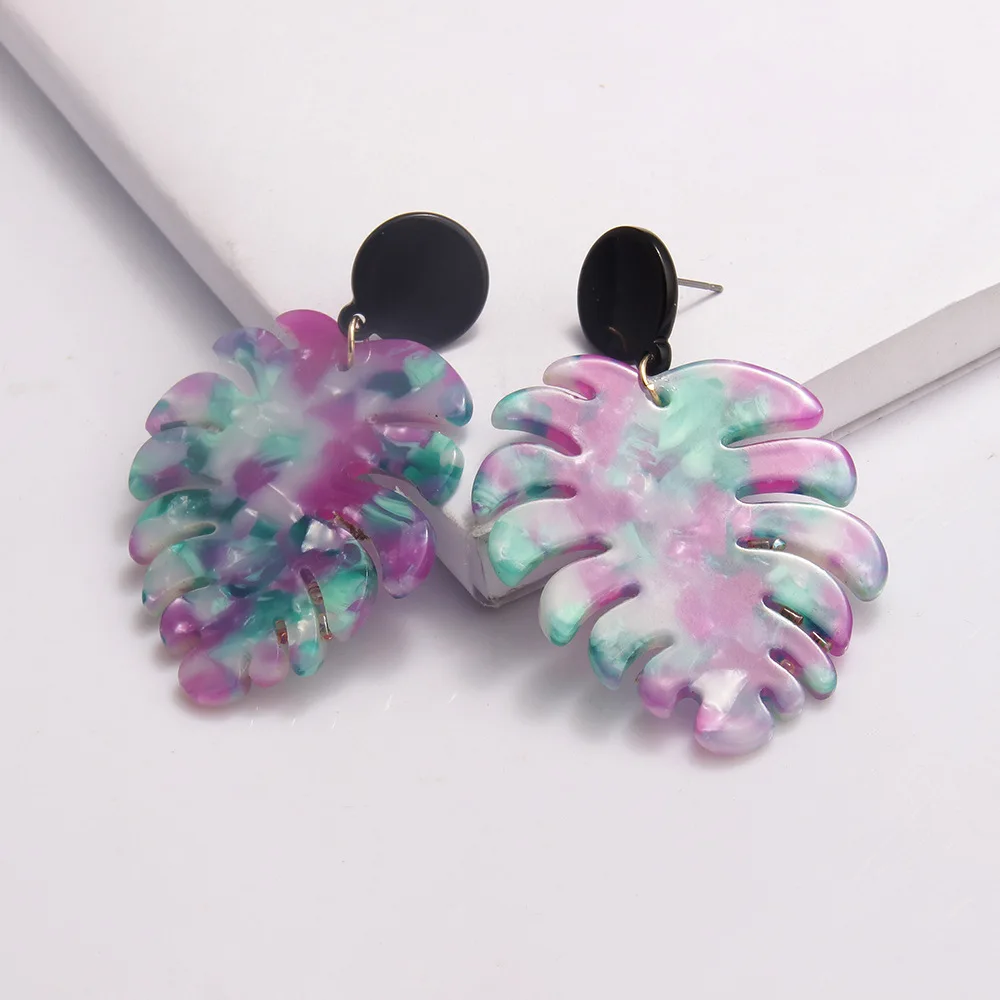 

wholesale statement jewelry custom Leaf Shape Acetate Acrylic earrings for women, As pic
