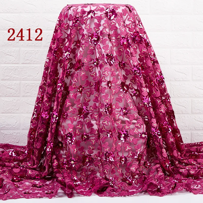 

2412 Free Shipping African Embroidery Flower Milk Lace Fabric With Sequins Nigerian Net Lace Fabric For Dress, Cupion