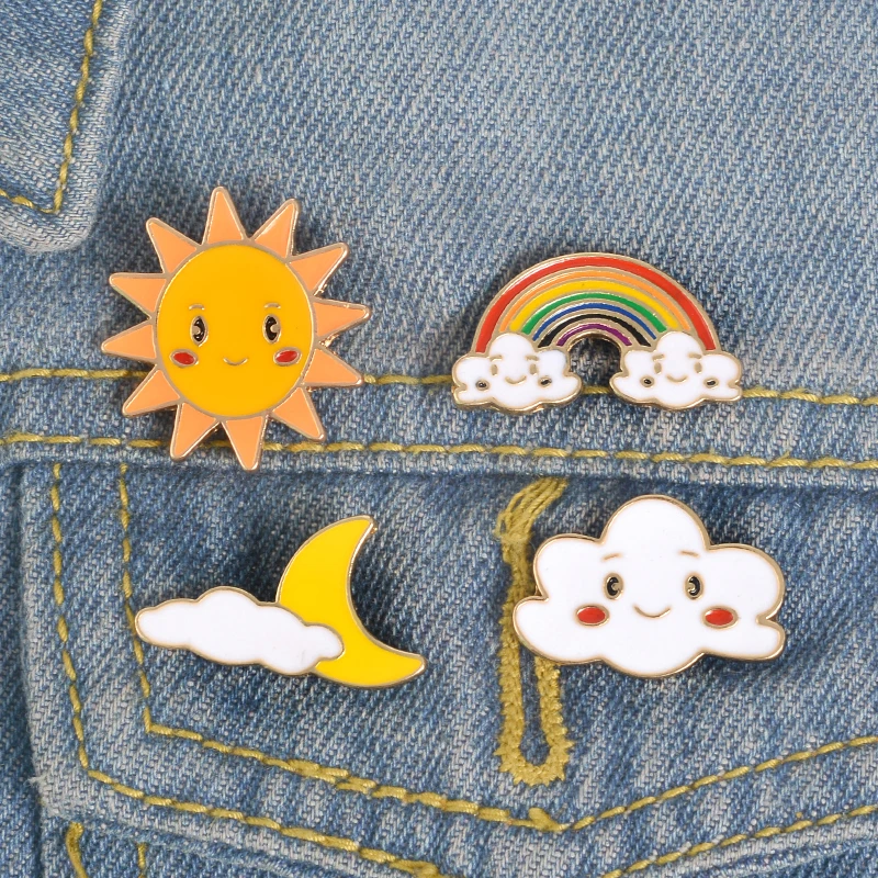 XULIN Fashion Rainbow and Clouds Enamel Pin Cartoon  Pins Badge Metal Brooch for Women Men Children