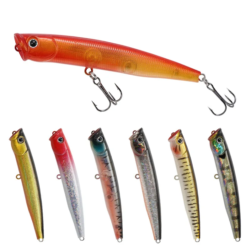 

High Quality Hard Plastic Lure  Minnow Popper Crank Baits, 7 colors