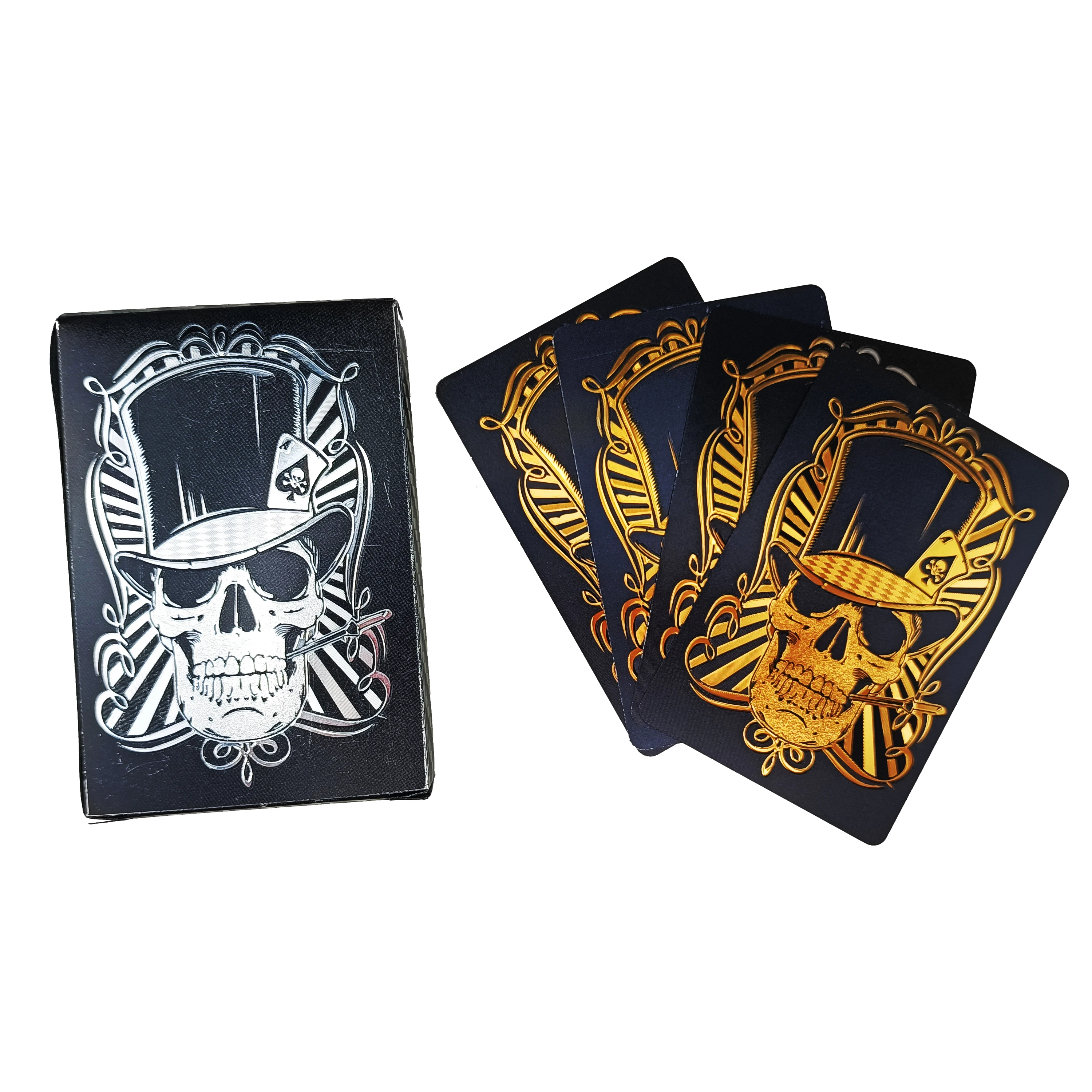 

Black Skeleton 24K Gold Foil Printing Poker Design Custom Playing Card Supplier Party Game Table Playing Cards, Black gold,black silver