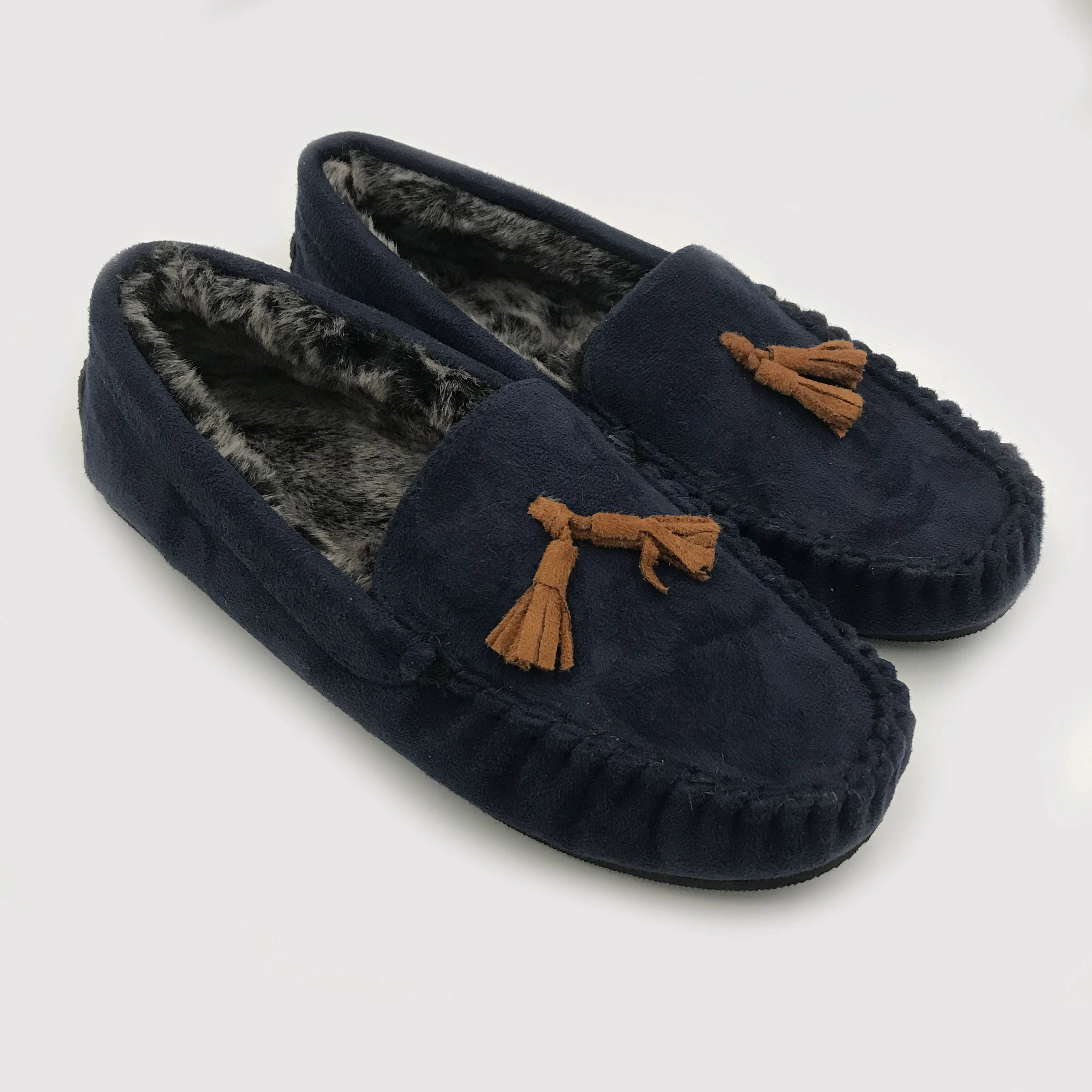 

Men's waterproof fur lining luxury casual tassel moccasin style shoes slippers, Navy