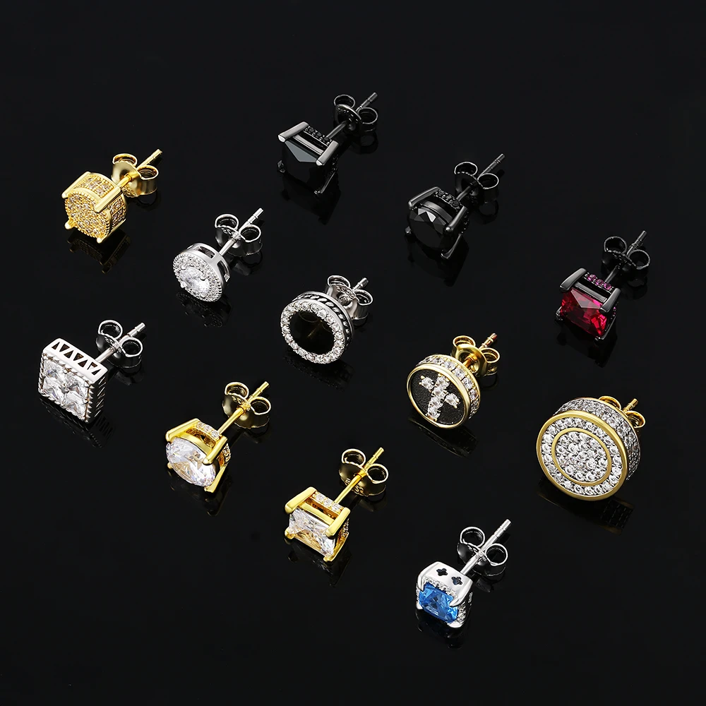 

Earrings Wholesale Bulk Round Square Cubic Zirconia 5A CZ Stones 14K Gold Plated Men Women 925 Sterling Silver Stud Earrings