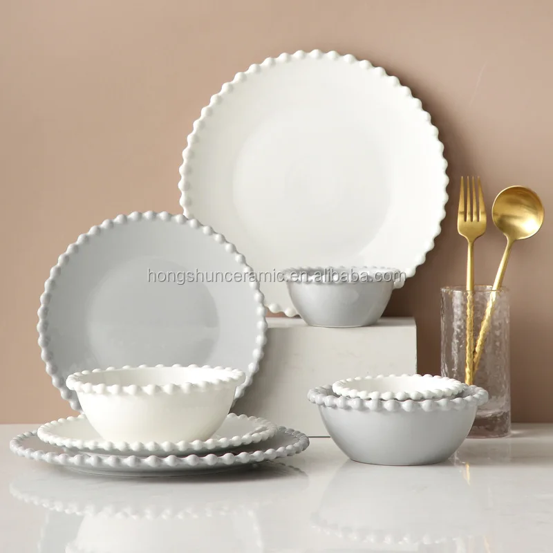 Nordic Creative Pearl Edge Plate Ceramic Dishes Household Western Food Plate Salad Plate
