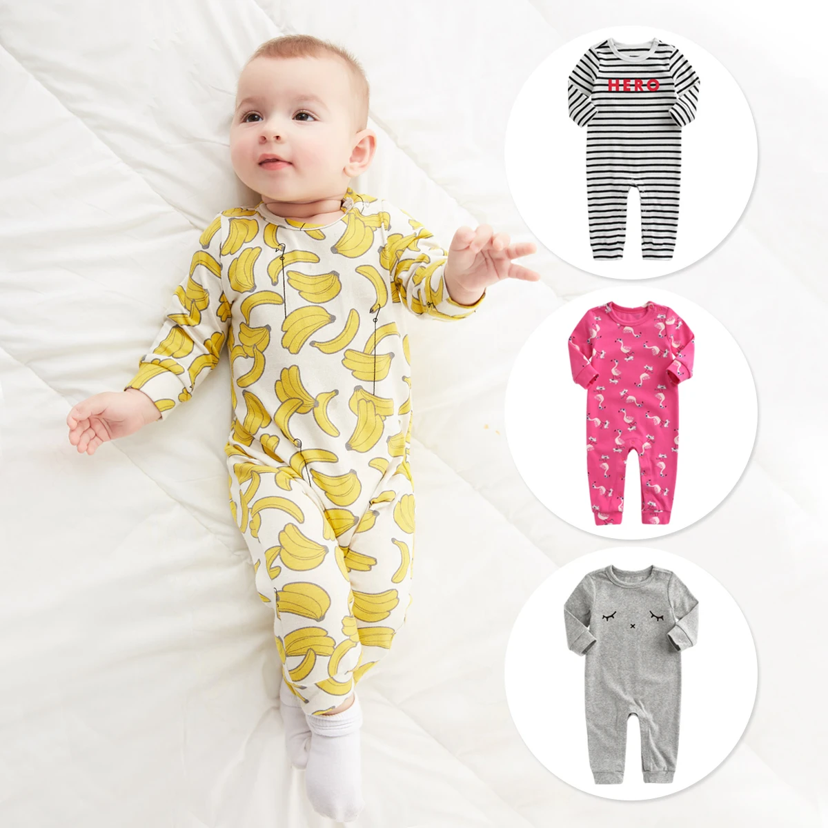 

Supplier wholesale inventory autumn girl Newborn clothing cotton baby boys' rompers, Multicolor