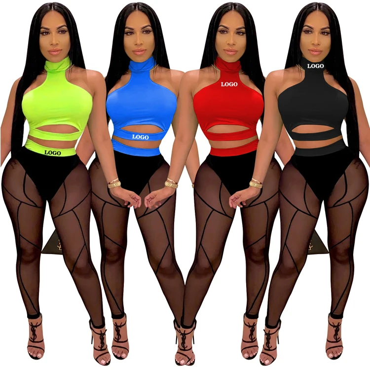 

Free Shipping women clothes two piece set mesh two piece tank top high quality clothes women summer for women, Multi color optional