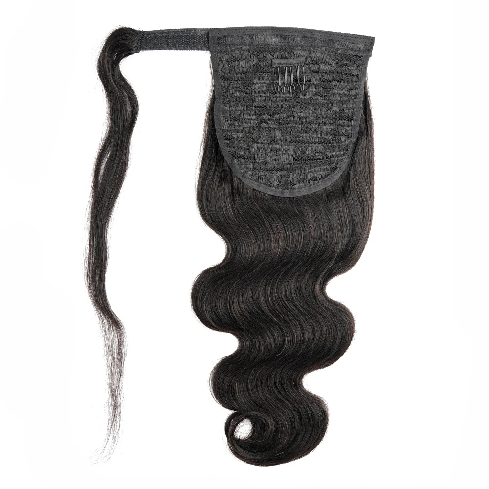 

Kisshair wholesale price 100% human hair ponytail hair extension natural color body wave ponytail, Natural color(customize)