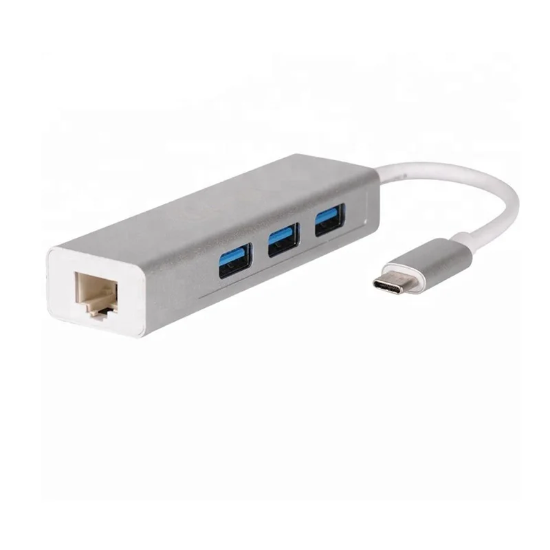 

USB 3.1 Type C to USB 3.0 HUB to RJ45 3-Port with RJ45 Gigabit Ethernet Network Adapter, Silver/rose pink