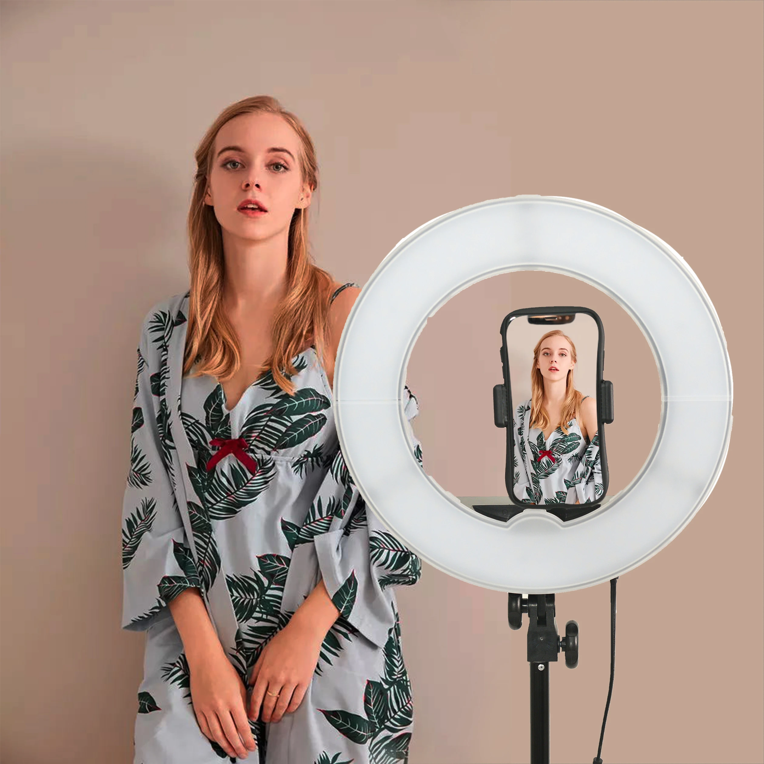 

12inch Ring Soft Light with Mirror Phone Holder Selfie Ring Light Circle for YouTube Video &Live Streaming Dimmable Desk Makeup, Black