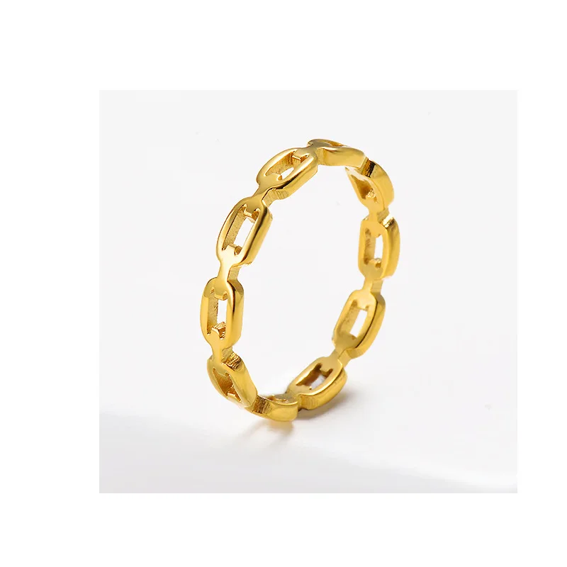

Trendy Fashion Design Link Chain Round Ring High Quality Charm Heart Gold Plated Blank Signet Stainless Steel Ring