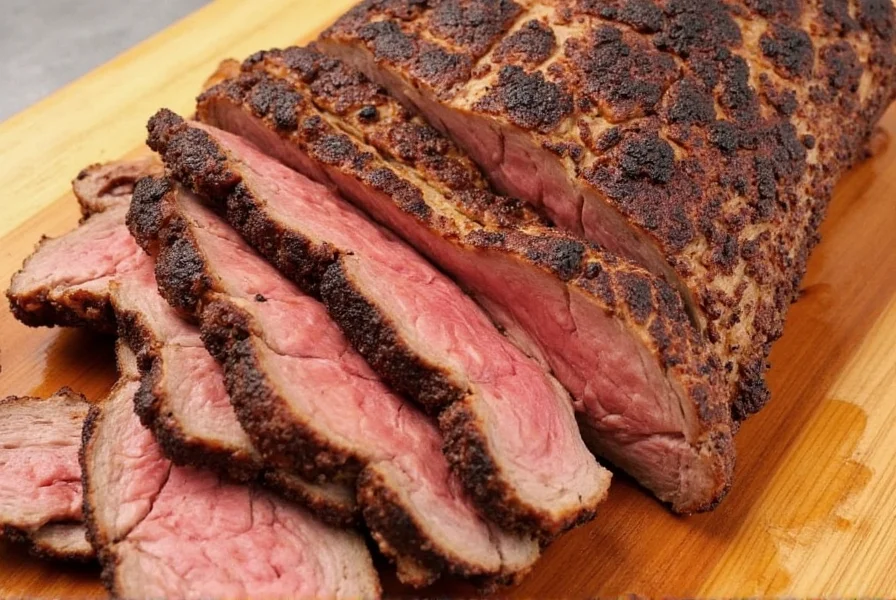 Sliced brisket on serving tray