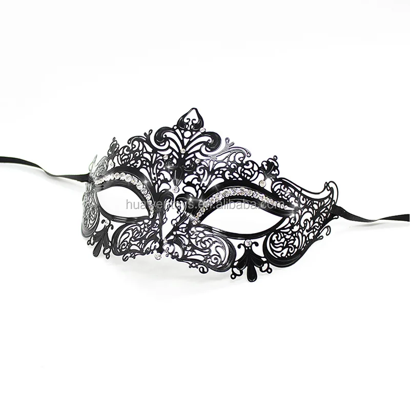 Black Venetian Masquerade Mask Filigree Rialto Ball Eyemask Glitter w/ Diamantes 