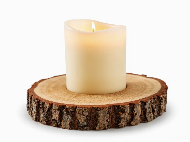 Wood slice candle holder with pillar candle