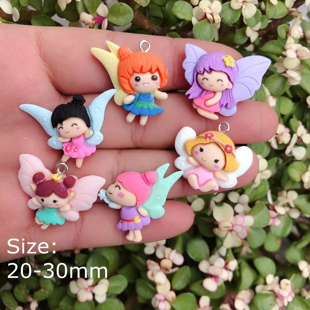 

50pairs/bag 2021 Newest Wings Fairy Girl Cartoon Resin girls Charms Pendant for Earring Key Chain Necklace Jewelry Accessories