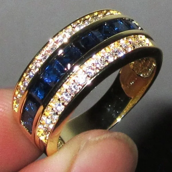 

New Full Blue Square Cubic Zirconia Wedding Ring For Women Party Club Luxury Fashion Simple Couple Engagement Rings Jewelry