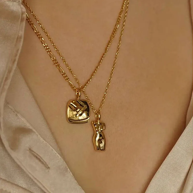 18K Gold Plated Plain Gold Figure Face Body  Pendant Necklace Women Gift Tarnish Free Gold Stainless Steel Necklace