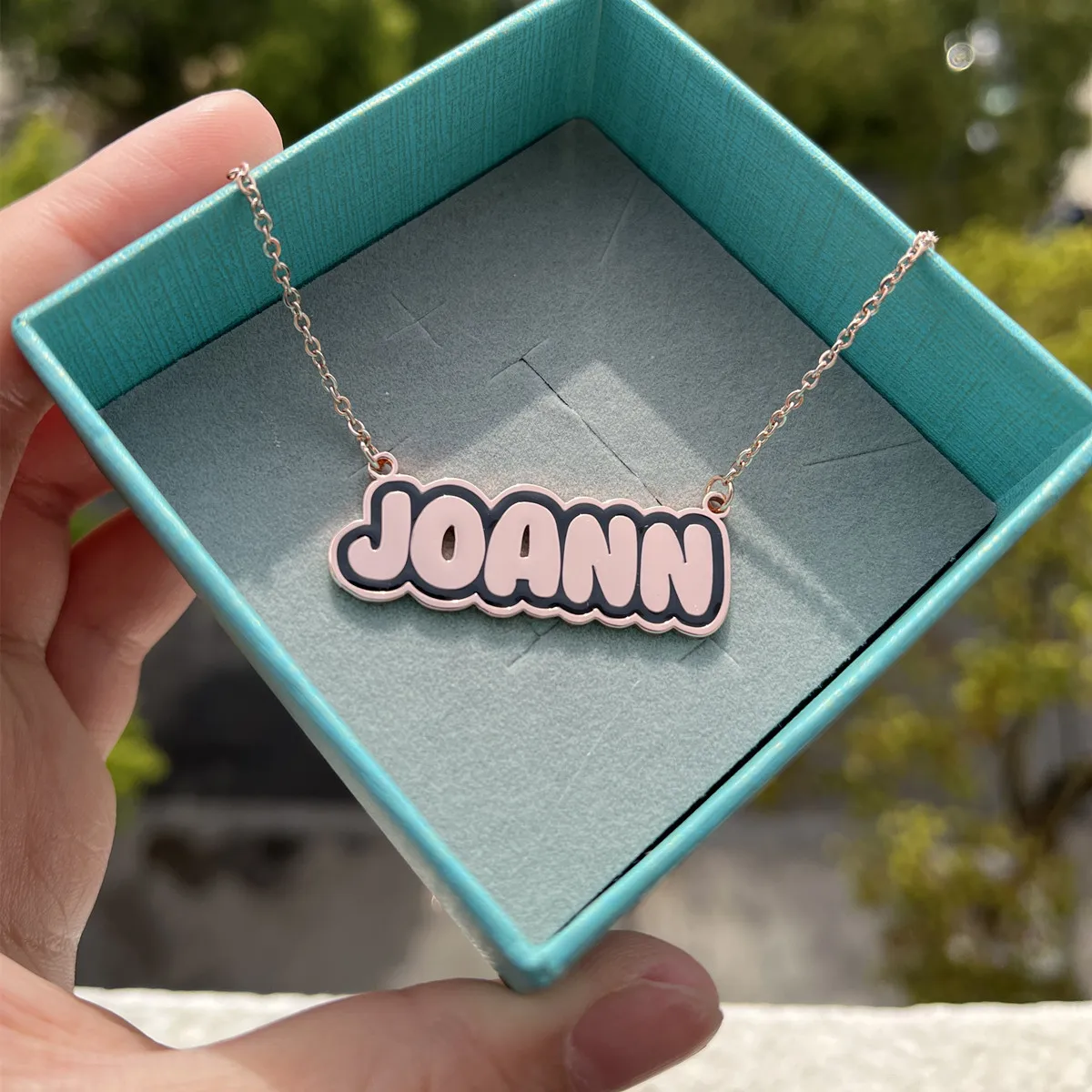 

QIUHAN Dropshipping Personalized Stainless Steel Pave Letter Necklace Enamel Bubble Letter Necklace, Customized color