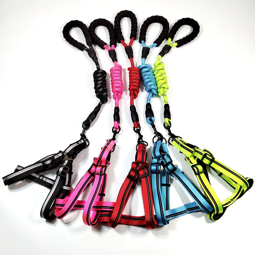 

Amazon Best Selling Adjustable Nylon Outdoor Reflective Light Weave Pet Dog Harness Dog Nylon Leash, As pictures