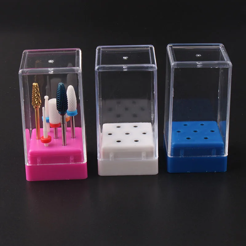 

Pro 7 Holes Nail Drill Bit Holder Exhibition Stand Displayer Blue Portable Nail Art Manicure Tools Acrylic Empty Cover Box