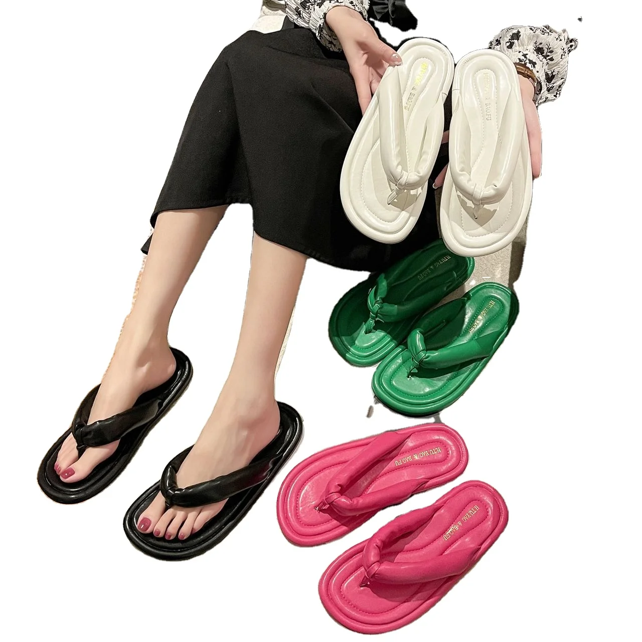 

Bread herringbone slippers 2021 summer fashion holiday fairy candy color clip Toe Flat herringbone slippers