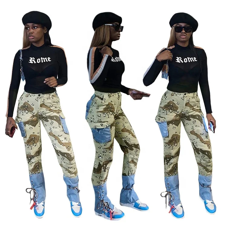 

High quality trousers fashion temperament casual camouflage latest ladies jeans hipster trousers